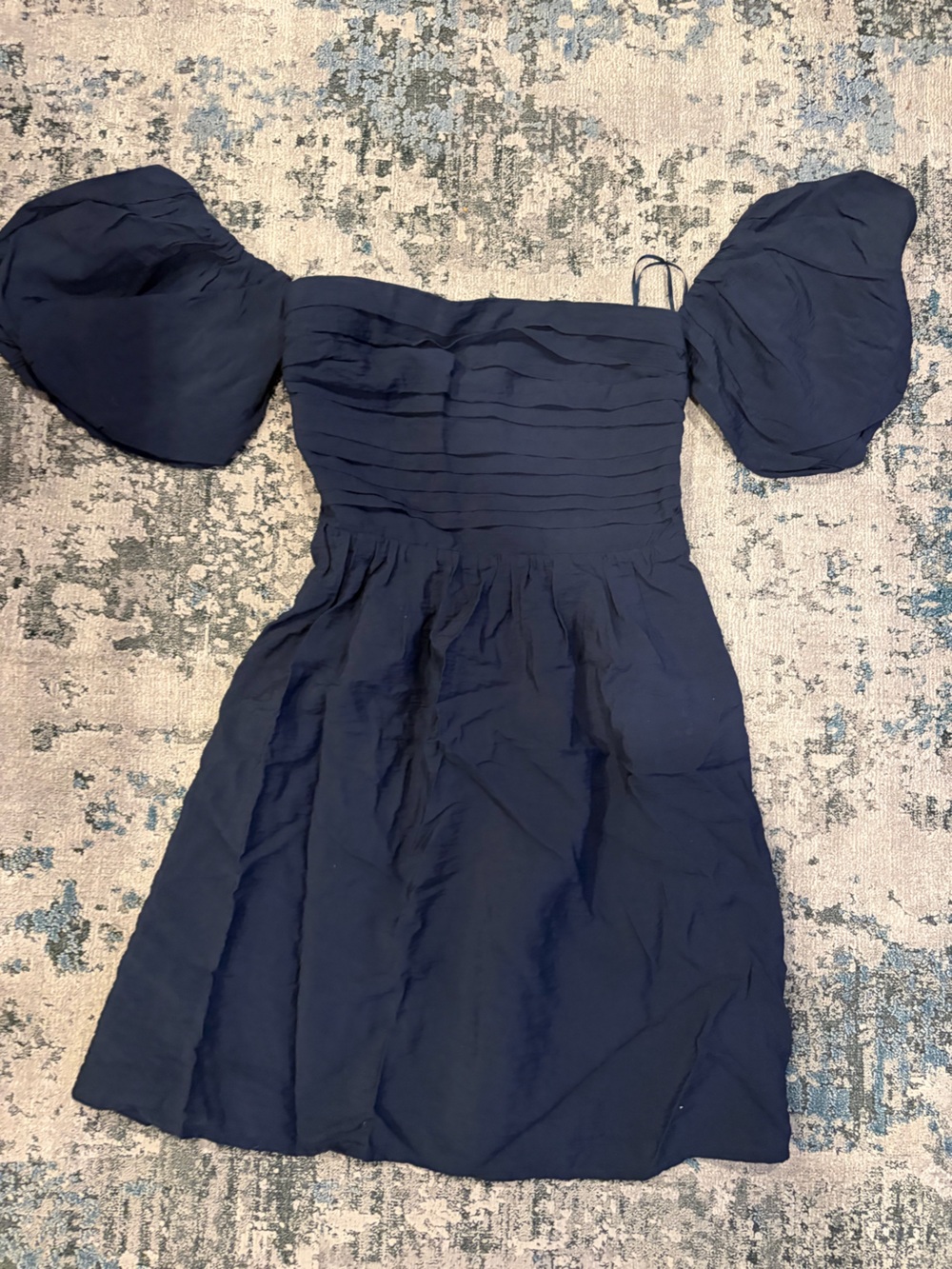 NWT ✨ Abercrombie & Fitch Navy removable Puff-Sleeve Off-Shoulder Mini Dress-Xxs